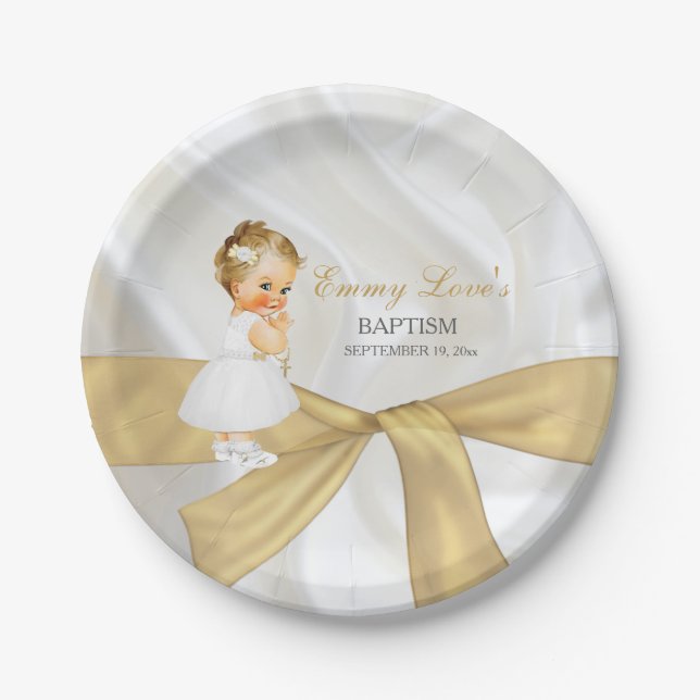 Baby Girl Baptism Christening Dress Cross Paper Plates (Front)