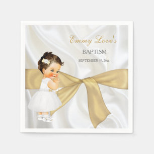 Baby Girl Baptism Christening Gold Bow Paper Napkins