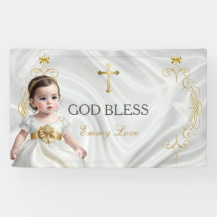 Baby Girl Baptism Christening Gold Cross Banner