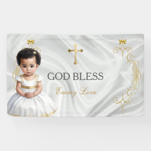 Baby Girl Baptism Christening Gold Cross Banner