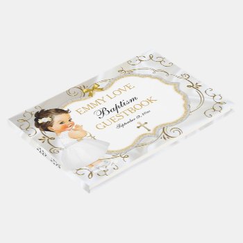 Baby Girl Baptism Christening Gold Cross Guest Book by HydrangeaBlue at Zazzle