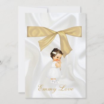 Baby Girl Baptism Christening Gold Cross Thank You Invitation by HydrangeaBlue at Zazzle
