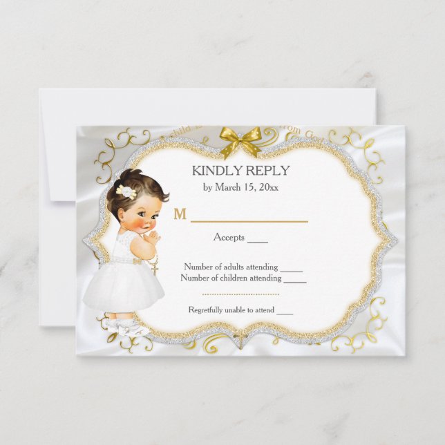 Baby Girl Baptism Christening Gold Response Card (Front)