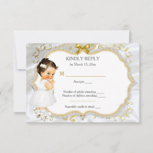 Baby Girl Baptism Christening Gold Response Card