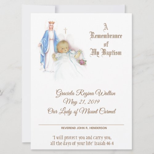 Baby Girl Baptism Christening Mary Certificate Holiday Card