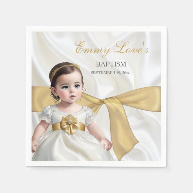 Baby Girl Baptism Christening White & Gold Napkins (Front)