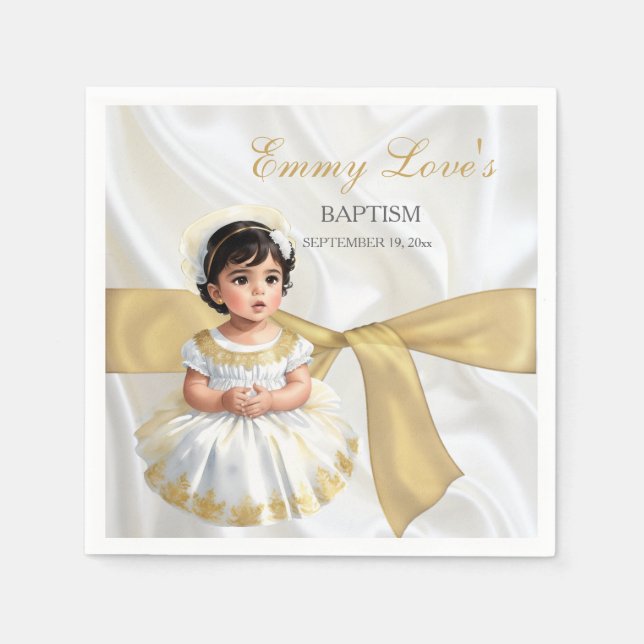 Baby Girl Baptism Christening White & Gold Napkins (Front)