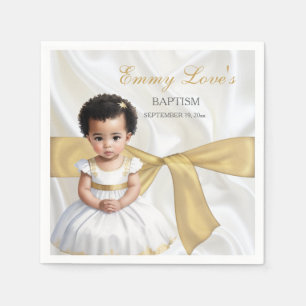 Baby Girl Baptism Christening White & Gold Napkins