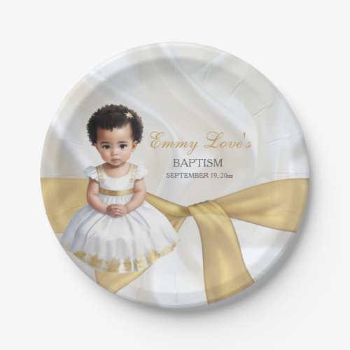 Baby Girl Baptism Christening White  Gold Paper Plates
