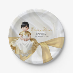 Baby Girl Baptism Christening White & Gold Paper Plates