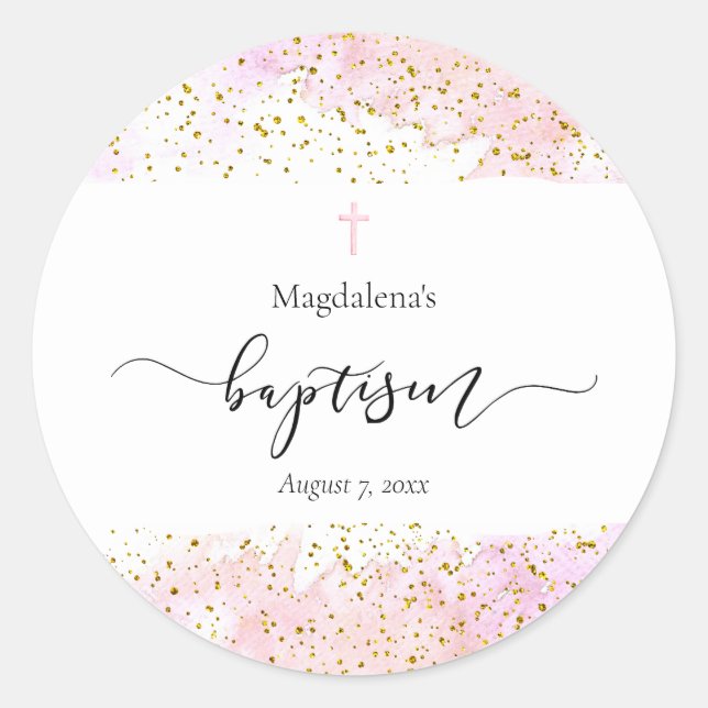 baby girl Baptism Classic Round Sticker (Front)