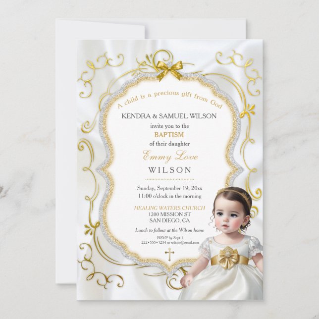 Baby Girl Baptism Communion Christening Bible Invitation (Front)