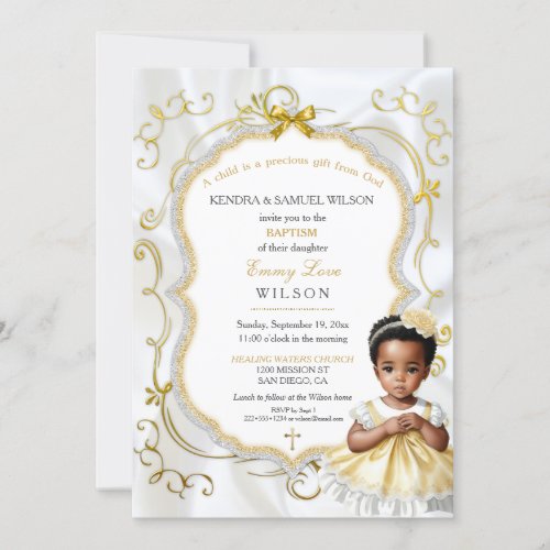 Baby Girl Baptism Communion Christening White Gold Invitation