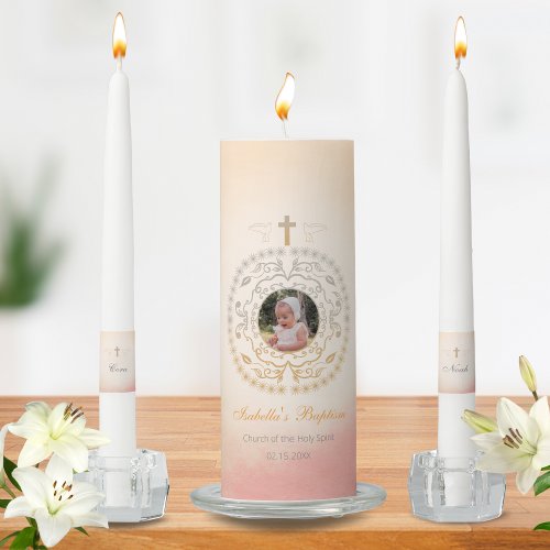 Baby Girl Baptism Elegant Dove Design Unity Candle Set