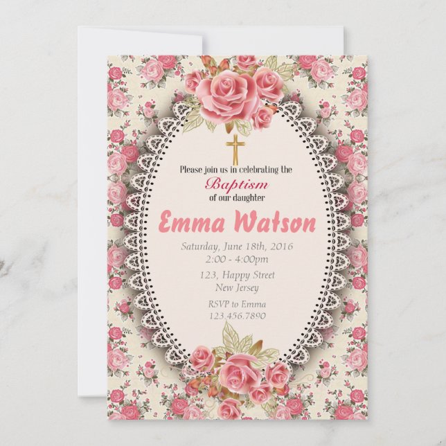 Baby Girl Baptism Invitation (Front)