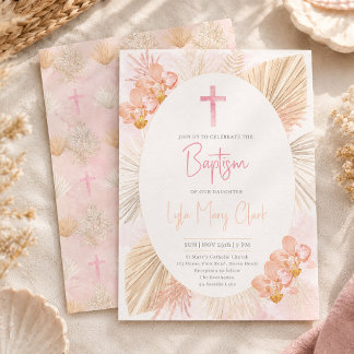 Baby Girl Baptism Invitation | Boho Floral Cross