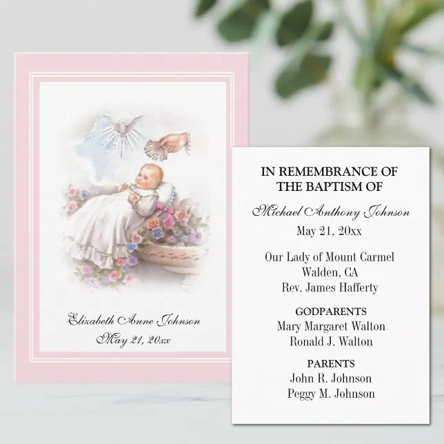Baby Girl Baptism Remembrance Holy Card Zazzle