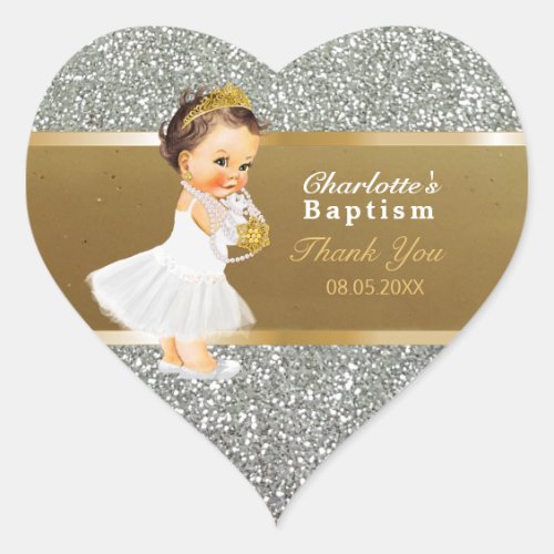 Baby Girl Baptism Thank You  Favor  Gold Silver Heart Sticker