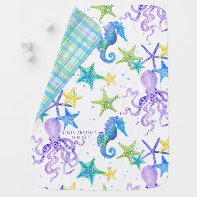 Baby GIRL Beach Sea Octopus Seahorse Nursery Art Stroller Blanket (In Situ)