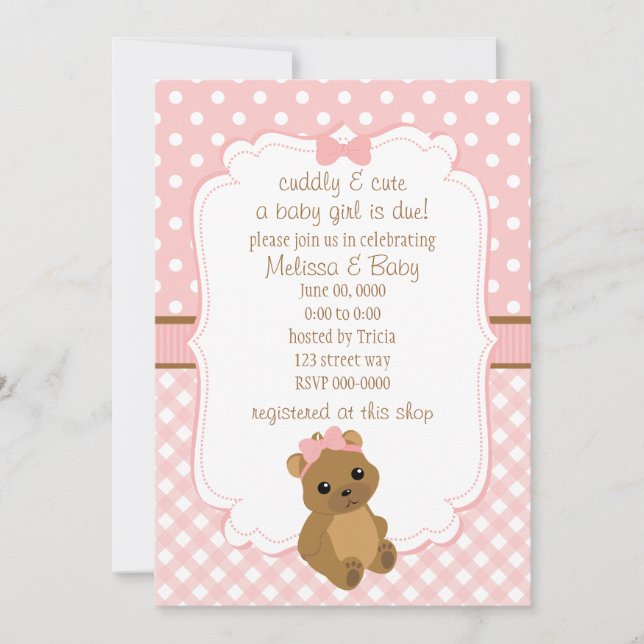 Baby Girl Bear Baby Shower Invitation (Front)
