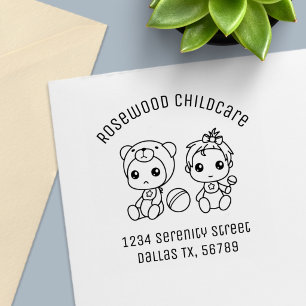 Baby Girl Bear Childcare Daycare Address 2 Self-inking Stamp