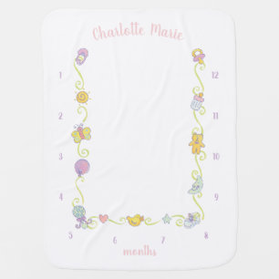 Baby Girl Bear Duck Sun Moon Monthly Milestone Blanket