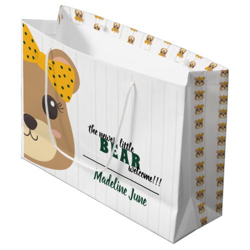 Baby Girl Bear Green  Gold Large Gift Bag