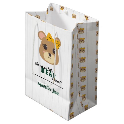 Baby Girl Bear Green  Gold Medium Gift Bag