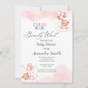 Baby Girl Bearly Wait Baby Shower Invitation
