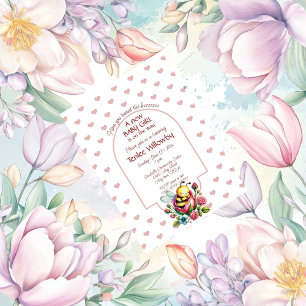 Baby Girl Bee Sleeping In a Rose Invitation