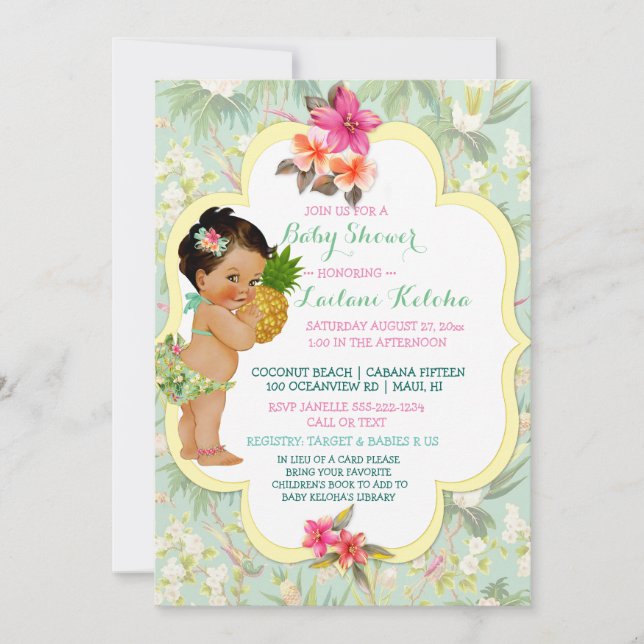 Baby Girl Bikini Tropical Luau Hawaiian Pineapple Invitation (Front)
