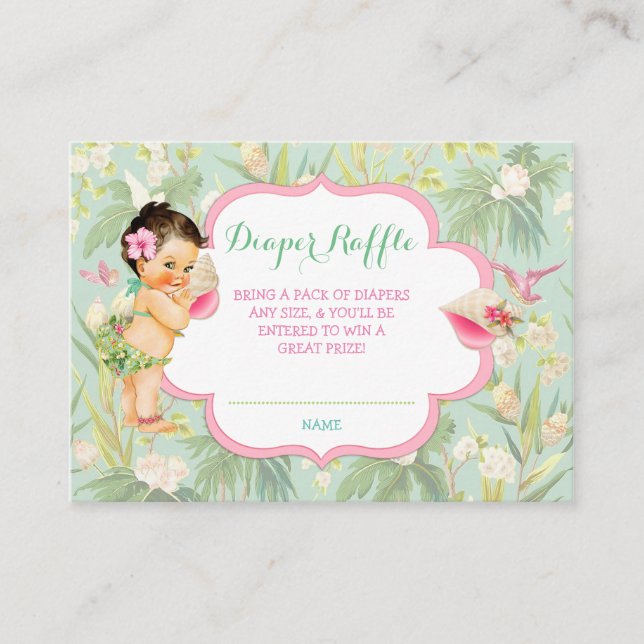 Baby Girl Bikini Tropical Luau Hawaiian Shell Enclosure Card (Front)
