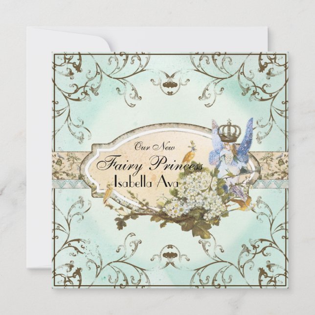 Baby Girl Birth Annoucement - Faerie Princess Announcement (Front)