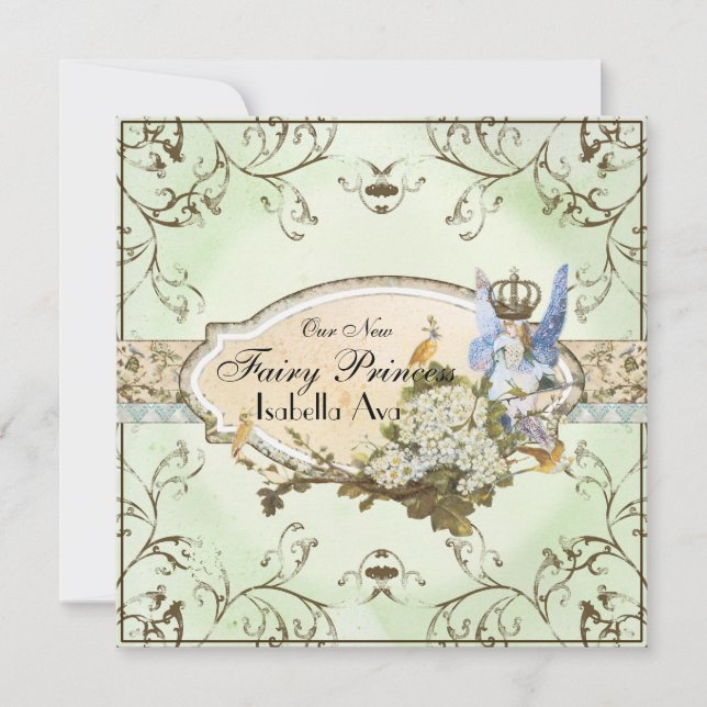Baby Girl Birth Annoucement - Faerie Princess Announcement (Front)