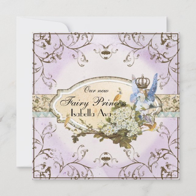 Baby Girl Birth Annoucement - Faerie Princess Announcement (Front)