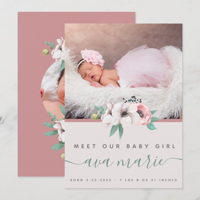 Baby Girl Birth Announcement  (Front/Back)