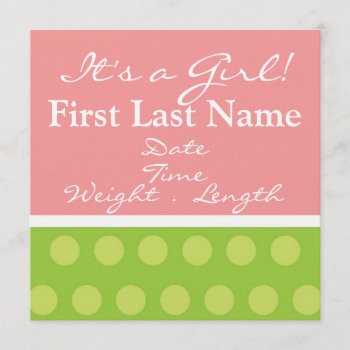 Baby Girl Birth Announcement by jgh96sbc at Zazzle