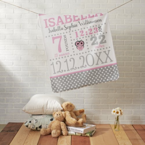 Baby Girl Birth Announcement Baby Blanket