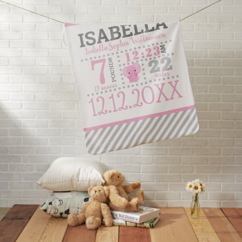 Baby Girl Birth Announcement Baby Blanket