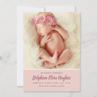 Baby Girl Birth Announcement Card | Multi-Photo