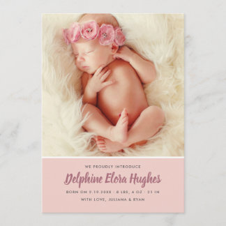 Baby Girl Birth Announcement Card | Multi-Photo