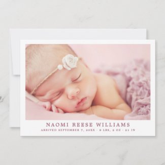 Baby Girl Birth Announcement Card | Photo Collage