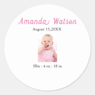 Baby Girl Birth Announcement Classic Round Sticker