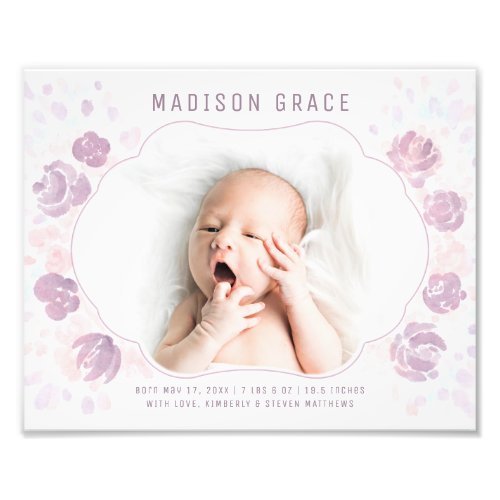 Baby Girl Birth Announcement Custom Photo Print