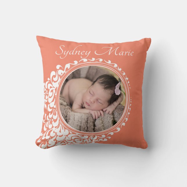 Baby Girl Birth Announcement Customized Keepsake Throw Pillow (Front)