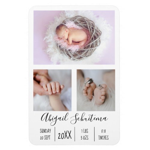 Baby Girl Birth Announcement Flexible Photo Magnet