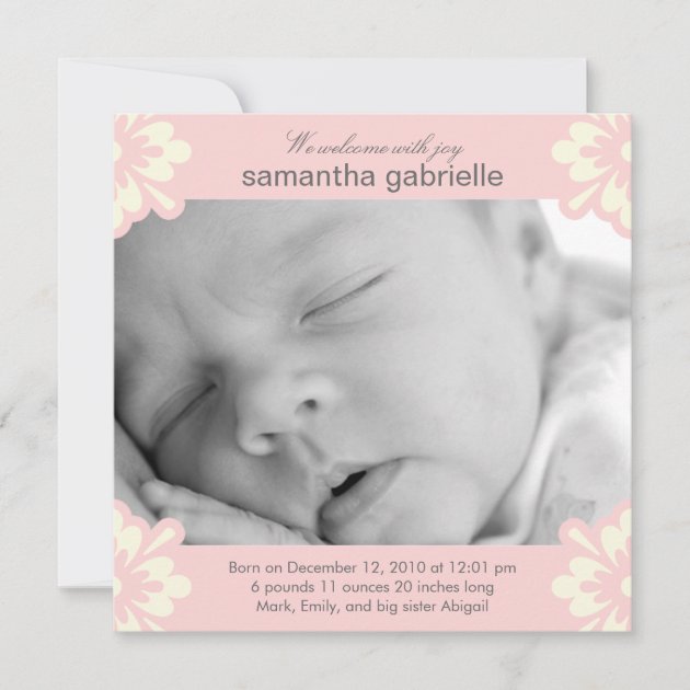 Baby Girl Birth Announcement - Floral Corners