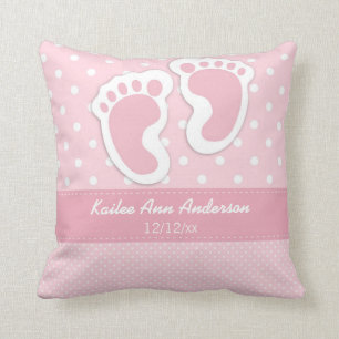 Baby Girl Birth Announcement Name Date Polka Dot Throw Pillow