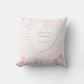 Baby Girl Birth Announcement Pink Plaid Throw Pillow by MaggieMart at Zazzle