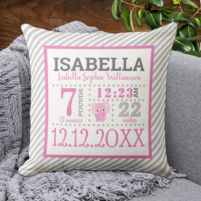 Baby Girl Birth Announcement Throw Pillow (Creator Uploaded)